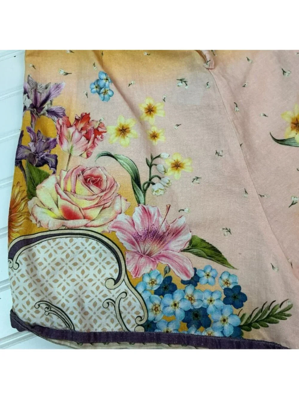Agua Bendita Floral High-Waisted Shorts Handmade Womens Medium Pink/Yellow